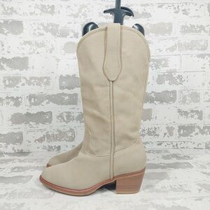 NEW MIA Kindred Tan Western Stitch Block Heel Almond Toe Tall Cowboy Boots C721